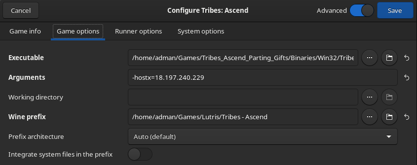 Lutris config 2